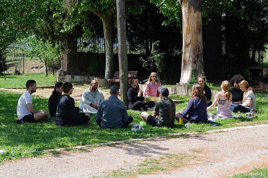 Guests at Hot Yoga Academy’s four-day silent retreat take part in group mindfulness sessions. 